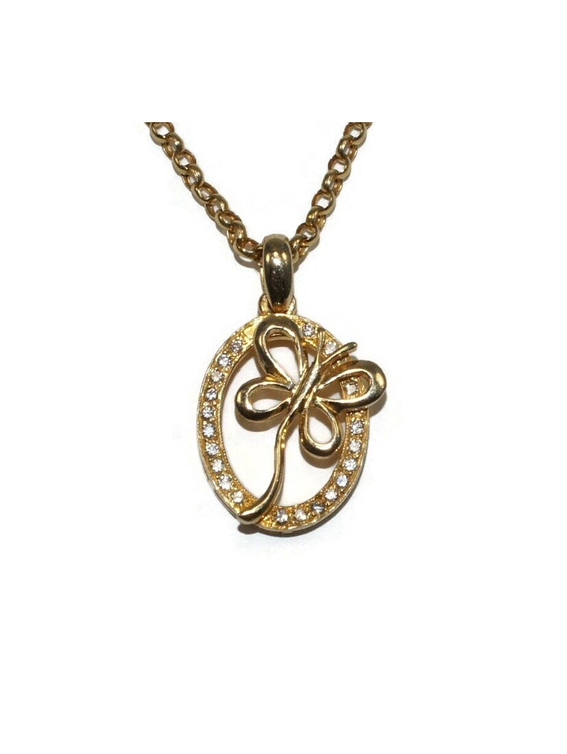 Vintage 14k Gold  Diamond Butterfly Pendant Necklace Marked 14k